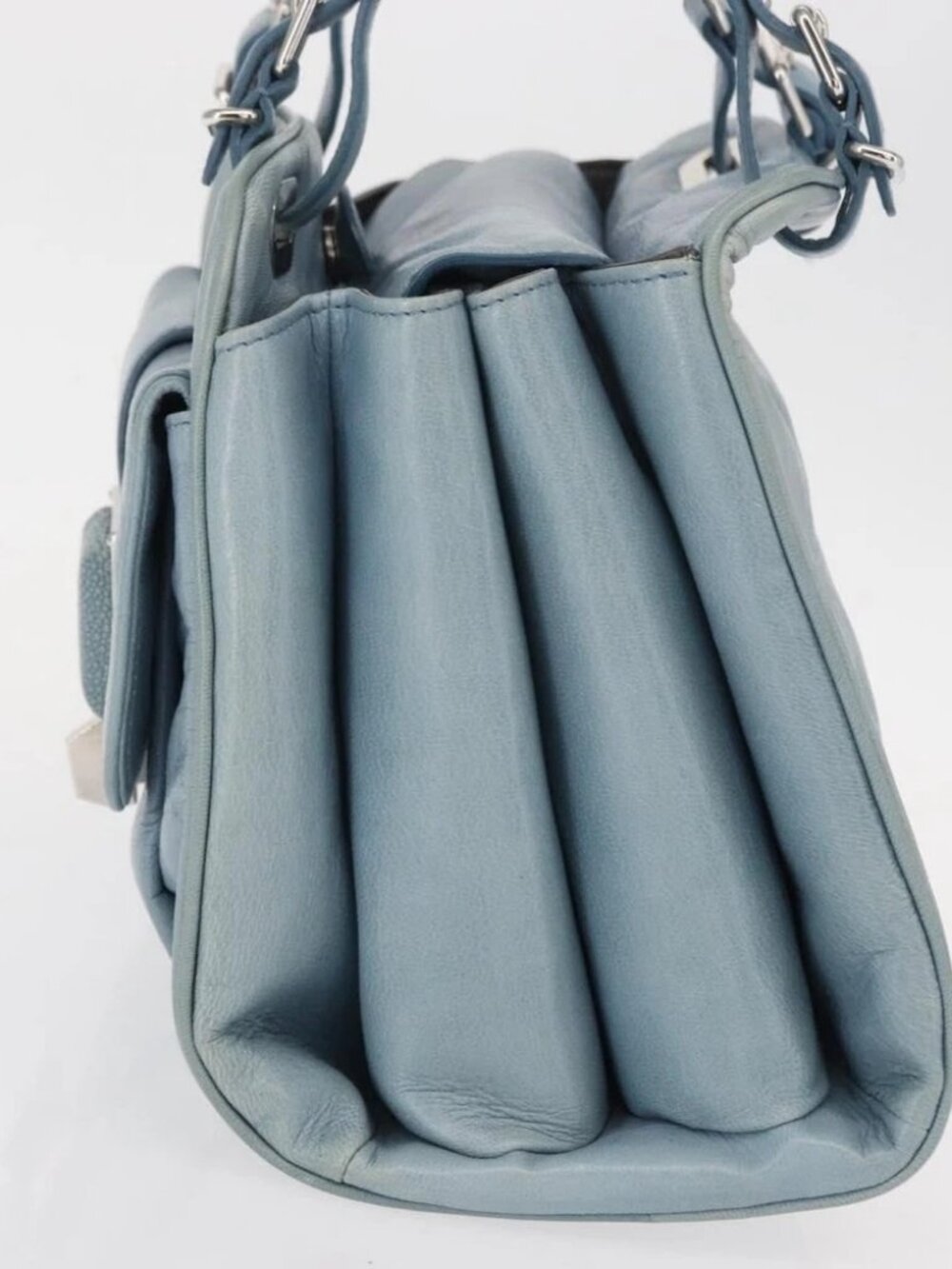 BALENCIAGA Hand Bag Leather Light Blue Silver Auth - Picture 5 of 16